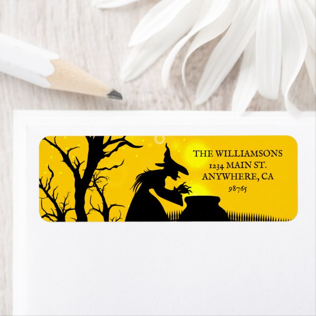 Etiqueta Wicked Witch Silhouette Halloween Endereço de Devo (Insitu)