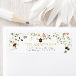 Etiqueta Wildflower & Bees Watercolor Return Address