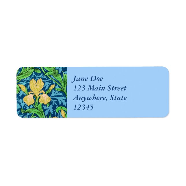 Etiqueta William Morris Irises, Amarelo e Azul Cobalto (Frente)