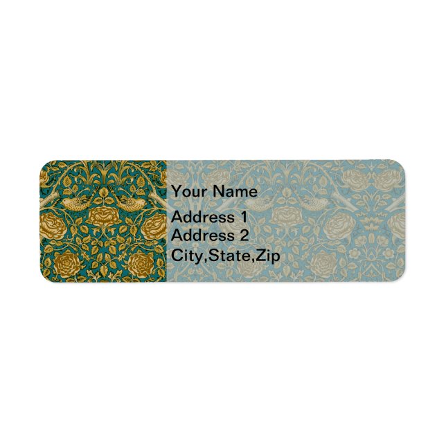 Etiqueta William Morris Tudor Rose Pattern Blue Golden (Frente)