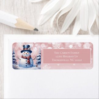 Etiqueta Winter Forest Snowman Natal | Endereço Rosa