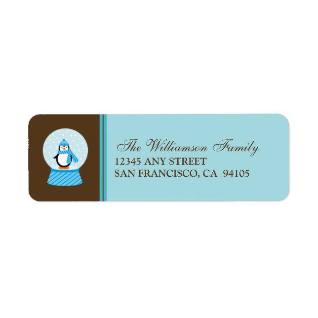 Etiqueta Winter Penguin Snowglobs Devolve rótulos de endere (Frente)