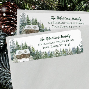 Etiqueta Winter Pine Forest Cabine Christmas Return Endereç