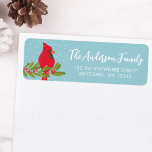 Etiqueta Winter Red Cardinal Blue Christmas Return Endereço<br><div class="desc">As etiquetas de endereço de natal cardeal vermelho e bonito são perfeitas para o seu correio de férias. Esta design moderna apresenta uma ilustração de aves cardeal, um ramo de arbustos verde e neve em um fundo azul. A letra do script de caligrafia de tendência adiciona um toque divertido a...</div>