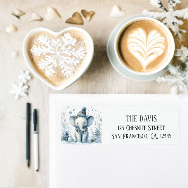 Etiqueta Winter Vibes Elephant - Endereço de retorno (Criador carregado)