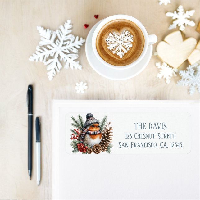 Etiqueta Winter Vibes Robin - Endereço de retorno (Criador carregado)