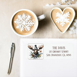 Etiqueta Winter Vibes Watercolor Moose Return address