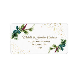 Etiqueta Winter Watercolor Pine Red Berries Holly Christmas