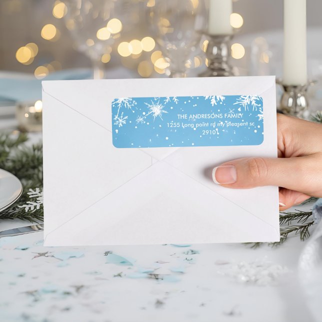 Etiqueta Winter Wonderland Blue Snowflake (Criador carregado)