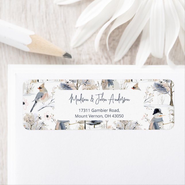 Etiqueta Winter Wonderland Snowman e Bird Pattern (Insitu)