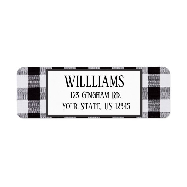 Etiqueta Xadrez de gingham preto e branco outono (Frente)