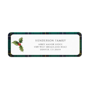 Etiqueta Xadrez de Natal Mistletoe Tartan Endereço de Retor
