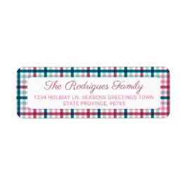 Etiqueta Xadrez de Natal Teal Magenta Endereço de Devolução