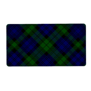 Etiqueta Xadrez preta do verde azul do tartan do clã do