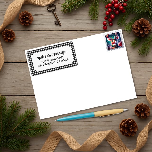 Etiqueta Xadrez Russo Black & White Buffalo Personalizado (Criador carregado)