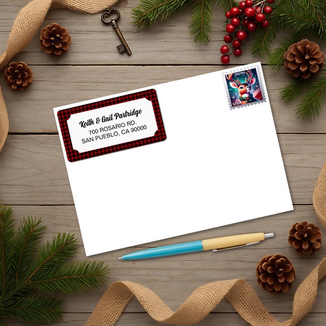 Etiqueta Xadrez Russo Red & Black Buffalo Personalizado (Criador carregado)