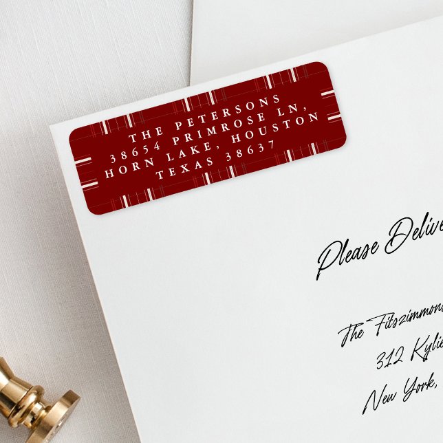 Etiqueta Xadrez Tradicional Cozy Cabine Vermelho Profundo (Criador carregado)