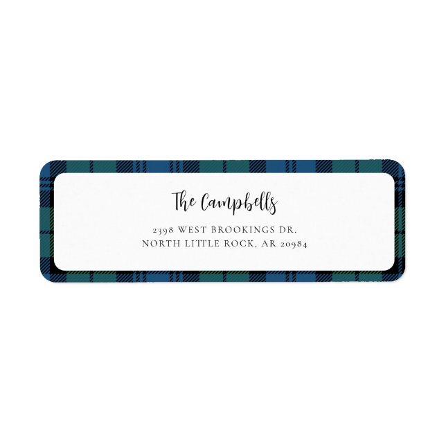 Etiqueta Xadrez Verde Azul Campbell Tartan Endereço para de (Frente)