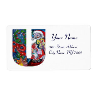 ETIQUETA XMAS U LETRA /SANTA CLAUS COM VIOLINA MONOGRAMA