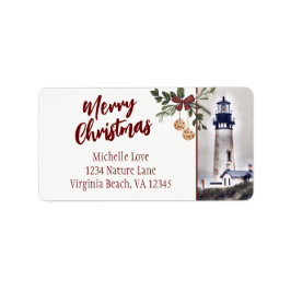 Etiqueta Yaquina Head Lighthouse Feliz Endereço de Natal