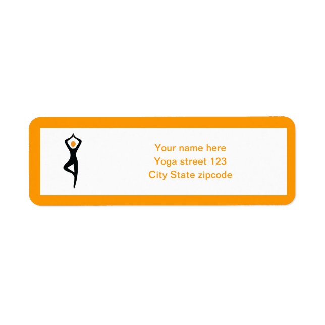 Etiqueta Yoga tree pose preto, costume laranja (Frente)