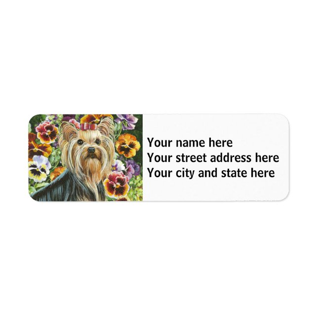 Etiqueta Yorkshire Terrier com Pansies (Frente)