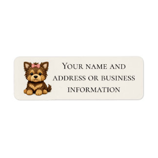 Etiqueta Yorkshire Terrier fofa com um laço