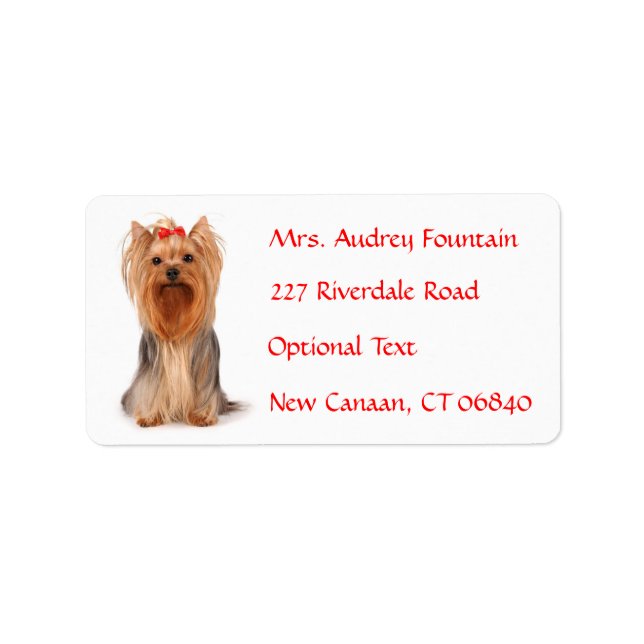 Etiqueta Yorkshire Terrier Nome da puppy Rótulo de endereço (Frente)