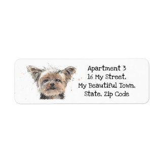 Etiqueta Yorkshire Terrier, Yorkie speckle watercolor dog