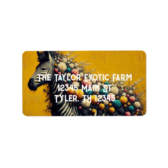 Etiqueta Zebra e flores maravilhosas num fundo amarelo (Frente)