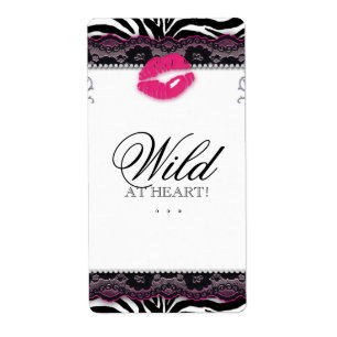 Etiqueta Zebra Lace Makeup Lábios Vinho Selvagem no Coraç