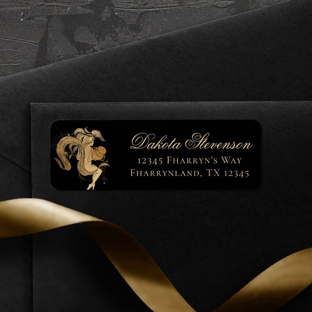 Etiqueta Zodiac Goddese | Astrologia Aquária Dourada Cósmic (Criador carregado)