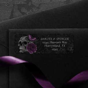 Etiqueta Zodiac Magic Rosas de crânio de ameixa roxa escu