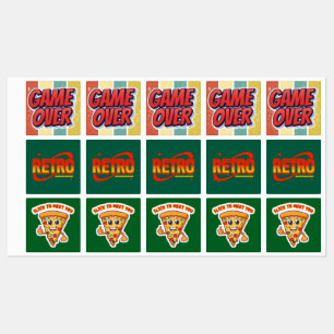 Etiquetas Adesivos. Retro. Pizza. Acabou o jogo.