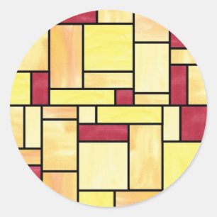 Etiquetas amarelas e vermelhas do vitral