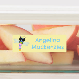 Etiquetas Animação de libélula azul-branca e rosa, personali