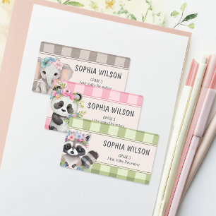 Etiquetas Animais de Aquarela Fofa Ginga Floral Nome