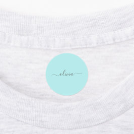 Etiquetas Aqua Blue Teal Modern Script Girly Monographic Nam