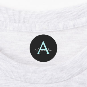 Etiquetas Aqua Teal Blue Script Girly Monographic Name