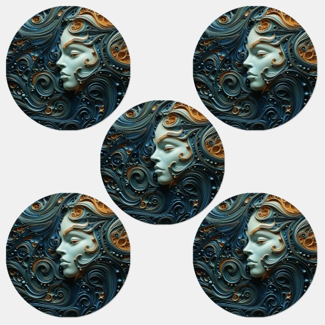 Etiquetas Arte 3D da Mulher Moonlit (Grupo)