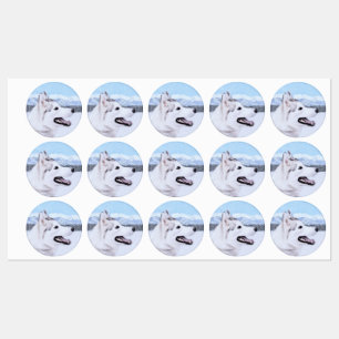 Etiquetas Arte de Cão Siberiana (Prata e Branca)
