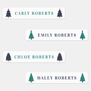 Etiquetas Árvore de Natal Blue Kids Name Labels à prova d'ág