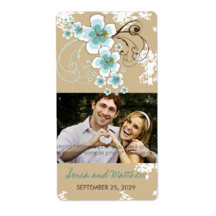 Etiquetas azuis da foto do casamento do hibiscus