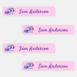 Etiquetas Back to School Girls Pink Unicorn Kids Name