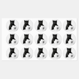 Etiquetas Bebê Gatinho Preto Guardando Rolo de Papel Higiêni
