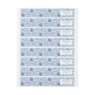 Etiquetas Blue Chinoiserie Chic Elegante Endereço de Devolu