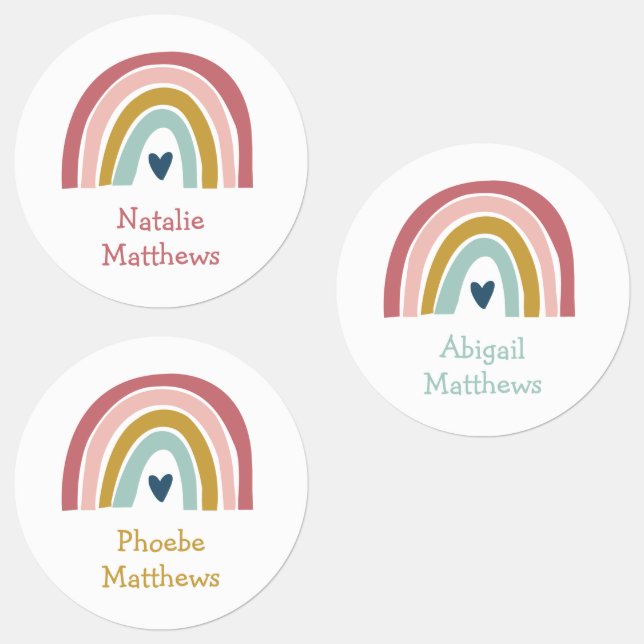 Etiquetas Boho Rainbow Pink Marinho Mostarda Nome à prova de (Grupo)