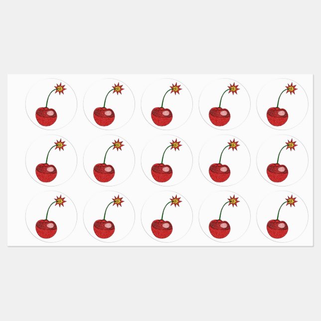 Etiquetas Bomba de Cherry com brilho (Folha)
