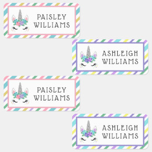 Etiquetas Bonito Unicorn Floral Adicionar Seu Nome