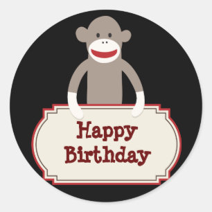 Etiquetas bonitos do feliz aniversario do macaco